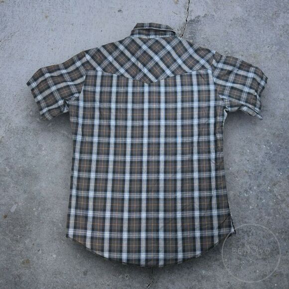 Rustler Men’s Vintage X-Long Tails Short Sleeve Pearl Snap Button Up Plaid Shirt - Picture 6 of 7